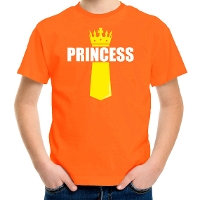 Koningsdag t shirt Princess met kroontje oranje voor kinderen