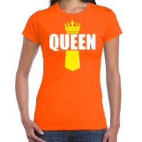 Koningsdag t shirt Queen met kroontje oranje voor dames