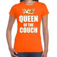 Koningsdag t shirt queen of the couch oranje voor dames