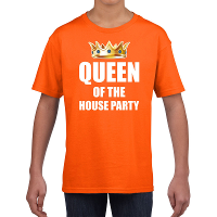 Koningsdag t shirt Queen of the house party oranje voor kinderen
