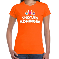 Koningsdag t shirt Shotjes Koningin oranje voor dames
