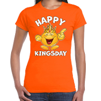 Koningsdag T shirt voor dames   happy kingsday   oranje   feestkleding