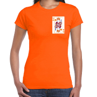 Koningsdag T shirt voor dames   kaarten koning   oranje   feestkleding