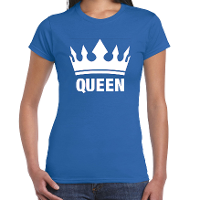 Koningsdag T shirt voor dames   Queen   kroon   blauw   feestkleding