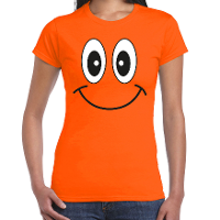 Koningsdag T shirt voor dames   Smile Emoticon   oranje   feestkleding