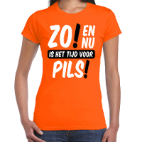 Koningsdag T shirt voor dames   tijd voor pils   oranje   bier   feestkleding