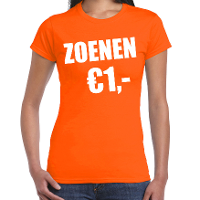 Koningsdag t shirt voor dames   zoenen 1 euro   oranje   feestkleding