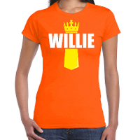 Koningsdag t shirt Willie met kroontje oranje voor dames