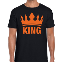 Koningsdag t shirt   zwart   King en kroon print   voor heren   korte mouwen