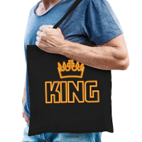 Koningsdag tas/shopper   king   zwart   42 x 38 cm   katoen