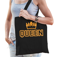 Koningsdag tas/shopper   queen   zwart   42 x 38 cm   katoen