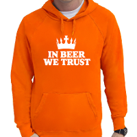 Koningsdag verkleed hoodie heren   in beer we trust   oranje