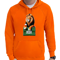 Koningsdag verkleed hoodie heren   leeuw   bier drinken   oranje