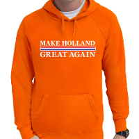 Koningsdag verkleed hoodie heren   make Holland great again   oranje