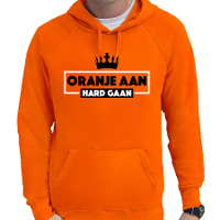 Koningsdag verkleed hoodie heren   oranje aan hard gaan   oranje
