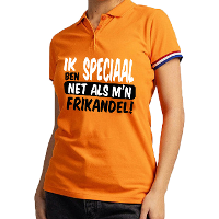 Koningsdag verkleed polo   ik ben speciaal   frikandel   oranje   dames