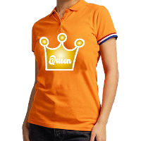 Koningsdag verkleed polo kroon   Queen   oranje   dames