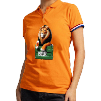 Koningsdag verkleed polo   leeuw met bier   oranje   dames