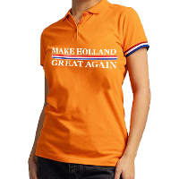 Koningsdag verkleed polo   make Holland great again   oranje   dames