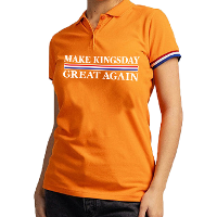 Koningsdag verkleed polo   make Kingsday great again   oranje   dames