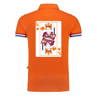 Koningsdag verkleed poloshirt heren   Konings kaart   oranje   achterkant bedrukt