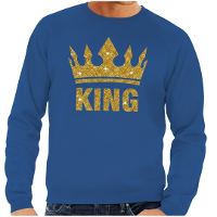 Koningsdag verkleed sweater heren   blauw   King   glitter goud   kroon