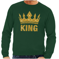 Koningsdag verkleed sweater heren   groen   King   glitter goud   kroon