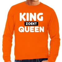 Koningsdag verkleed sweater heren   King zoekt Queen   oranje