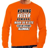 Koningsdag verkleed sweater heren   Koning Keizer Admiraal   oranje