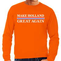 Koningsdag verkleed sweater heren   make Holland great again   oranje
