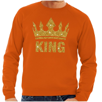 Koningsdag verkleed sweater heren   oranje   King   glitter goud   kroon