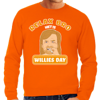 Koningsdag verkleed sweater heren   relax bro het is Willies day   oranje