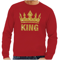 Koningsdag verkleed sweater heren   rood   King   glitter goud   kroon