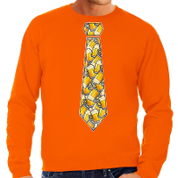 Koningsdag verkleed sweater heren   stropdas met bierglazen   oranje