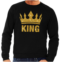 Koningsdag verkleed sweater heren   zwart   King   glitter goud?  Kroon