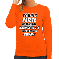 Koningsdag verkleed sweater   Koning Keizer Admiraal   oranje   dames