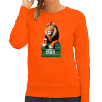 Koningsdag verkleed sweater   leeuw met bier   oranje   dames