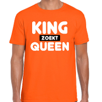 Koningsdag verkleed t shirt heren   King zoekt Queen   oranje