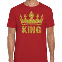 Koningsdag verkleed T shirt heren   rood   King   glitter goud   kroon