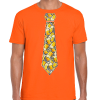 Koningsdag verkleed t shirt heren   stropdas met bierglazen   oranje