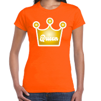 Koningsdag verkleed t shirt kroon   Queen   oranje   dames