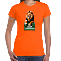 Koningsdag verkleed t shirt   leeuw met bier   oranje   dames