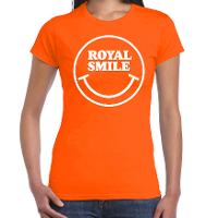 Koningsdag verkleed t shirt smiley   royal smile   oranje   dames