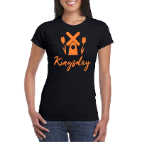 Koningsdag verkleed T shirt voor dames   Holland   zwart   met glitters   feestkleding