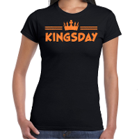 Koningsdag verkleed T shirt voor dames   kingsday   zwart   met glitters   feestkleding