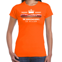 Koningsdag verkleed T shirt voor dames   koningsdel/frikandel   oranje   feestkleding