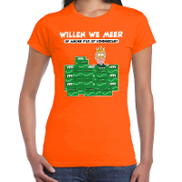 Koningsdag verkleed T shirt voor dames   meer of minder   bier/pils   oranje   feestkleding