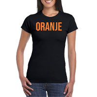 Koningsdag verkleed T shirt voor dames   oranje   zwart   met glitters   feestkleding