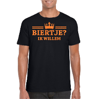 Koningsdag verkleed T shirt voor heren   biertje   zwart   met glitters   feestkleding