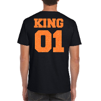 Koningsdag verkleed T shirt voor heren   King   zwart   met glitters   feestkleding